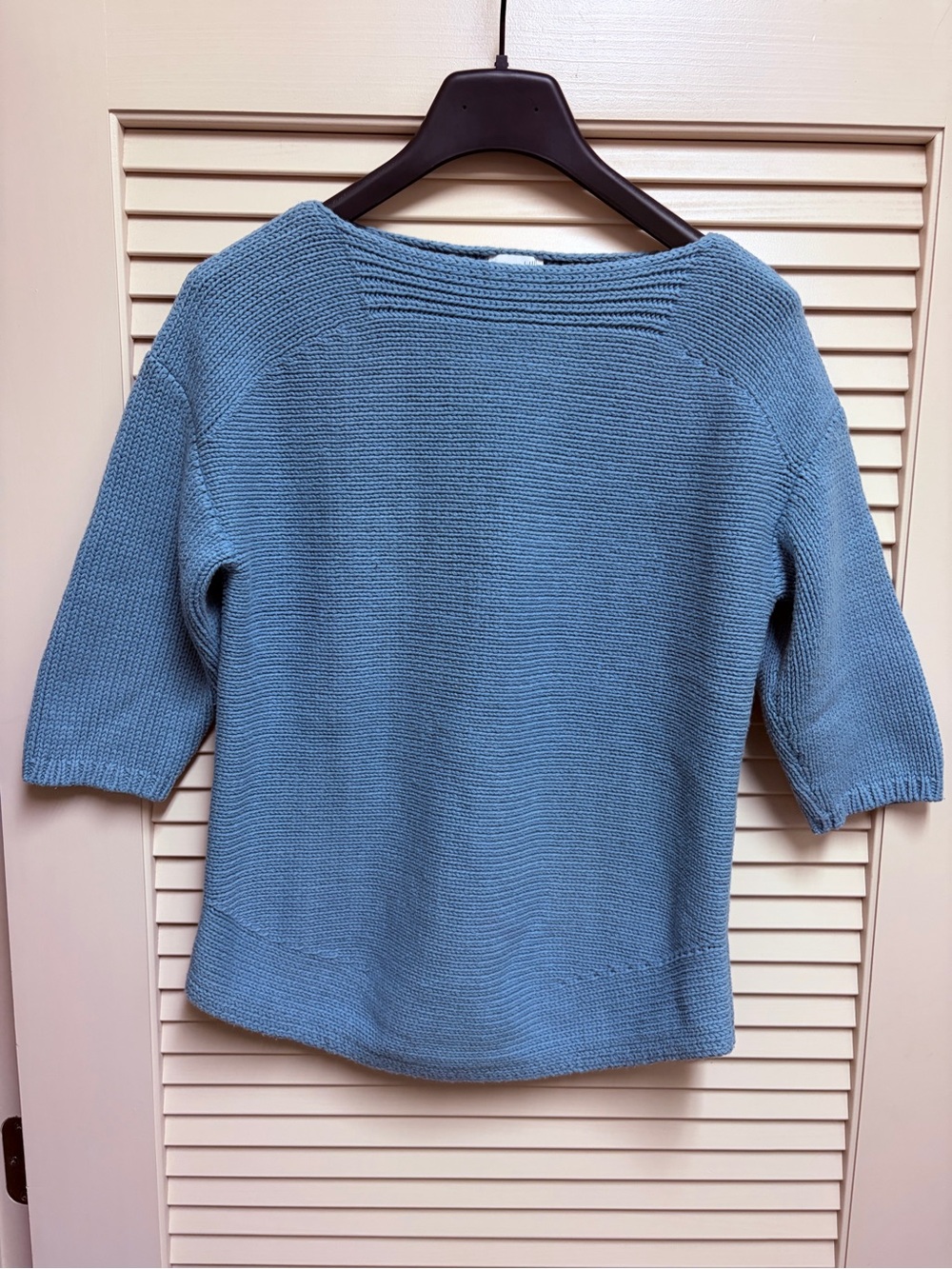 J.Jill Womens Small Blue Knit Sweater Boat Neck 3/4 Sleeve Cotton Blend Pullover